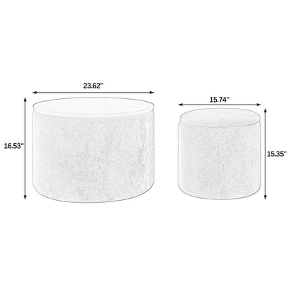 Classic 2 Piece Round Storage Ottoman Set With Drum Shaped Stool