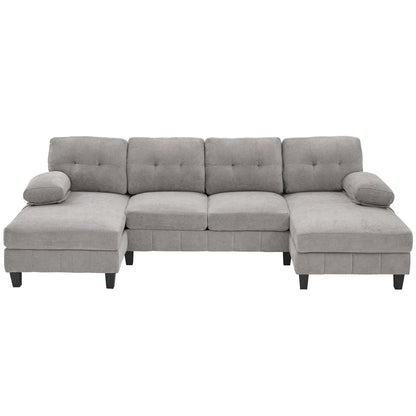 U-Shaped Sectional Sofa 103.5" Black Chenille Fabric Couch With Dual Chaise Lounges, Storage Pockets, Armrest Pillows