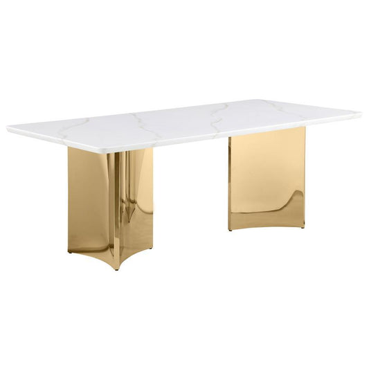 Telvin - Rectangular Marble Top Dining Table White - White Marble