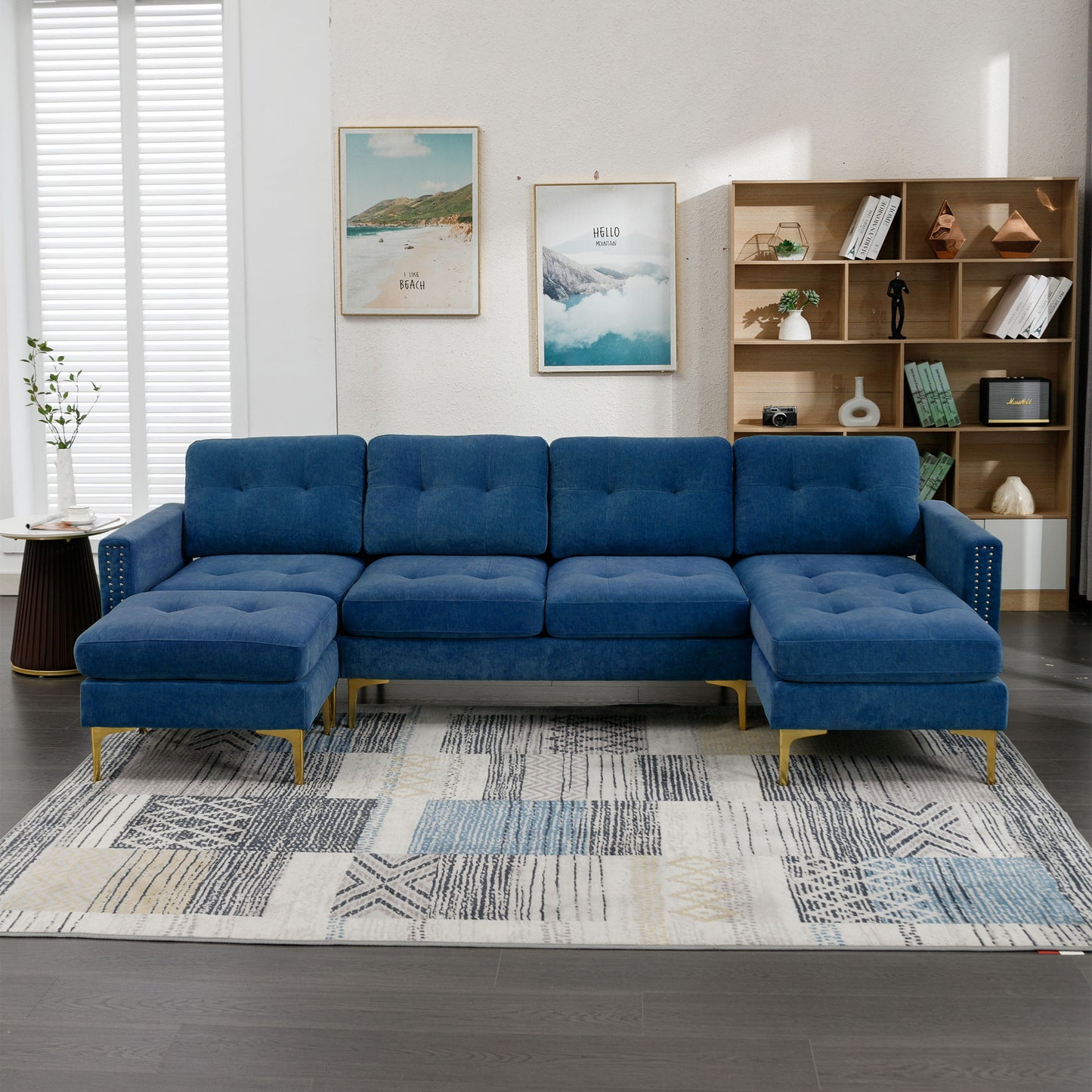 Modern L - Shape Convertible Sectional Sofa With Movable Ottoman