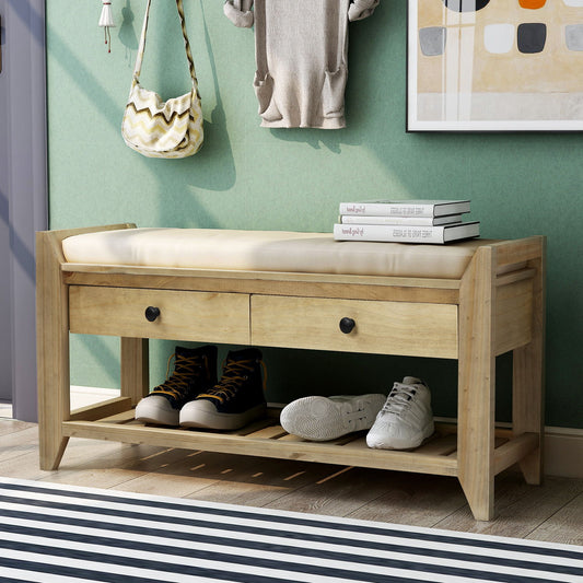 Shoe Rack With Cushioned Seat And Drawers Multipurpose Entryway Storage Bench Wash - Gray Wash