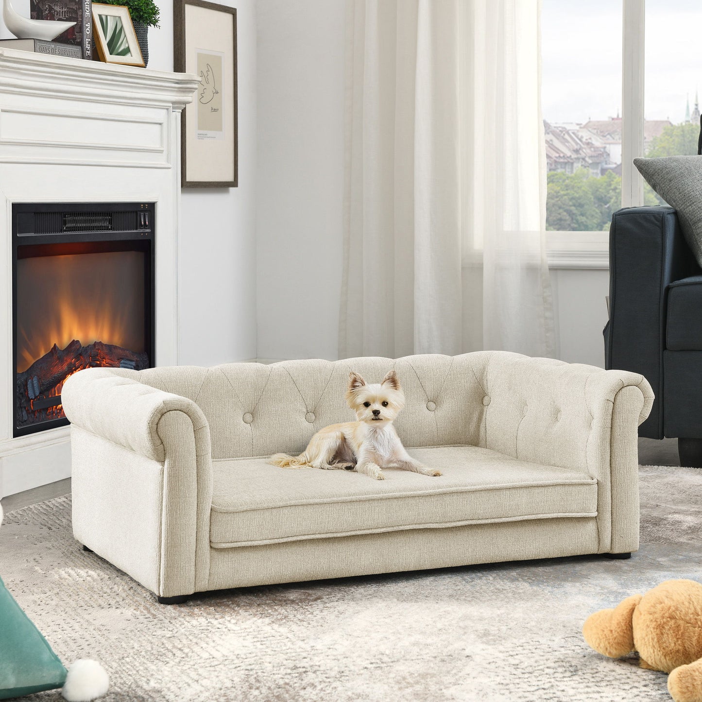 Modern Elegant Rectangle Pet Bed, Durable Elevated Dog Sofa