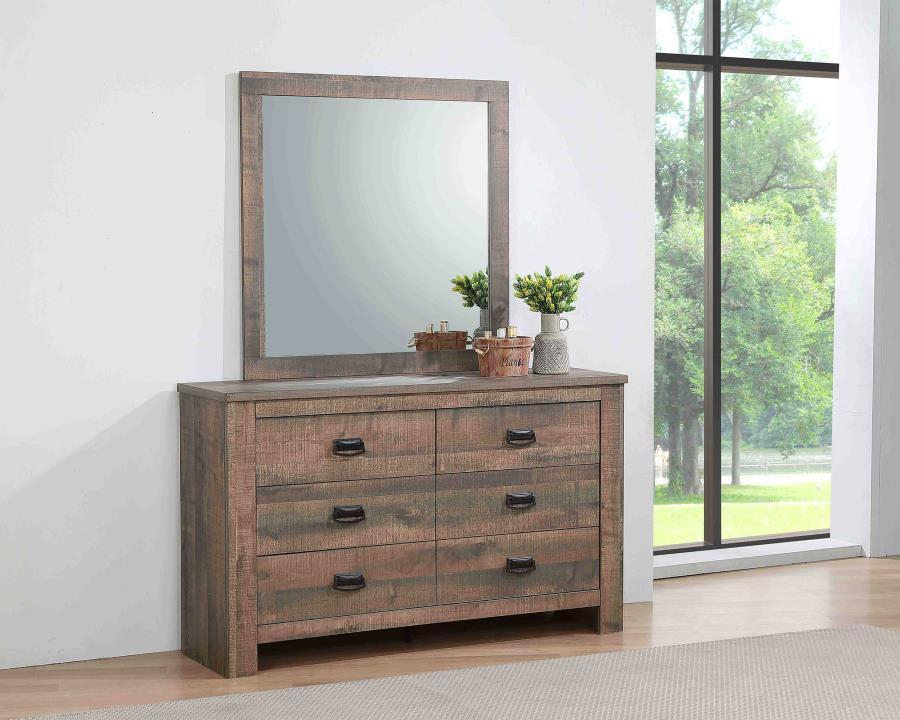 Frederick - 6-drawer Dresser With Mirror - Weathered Oak