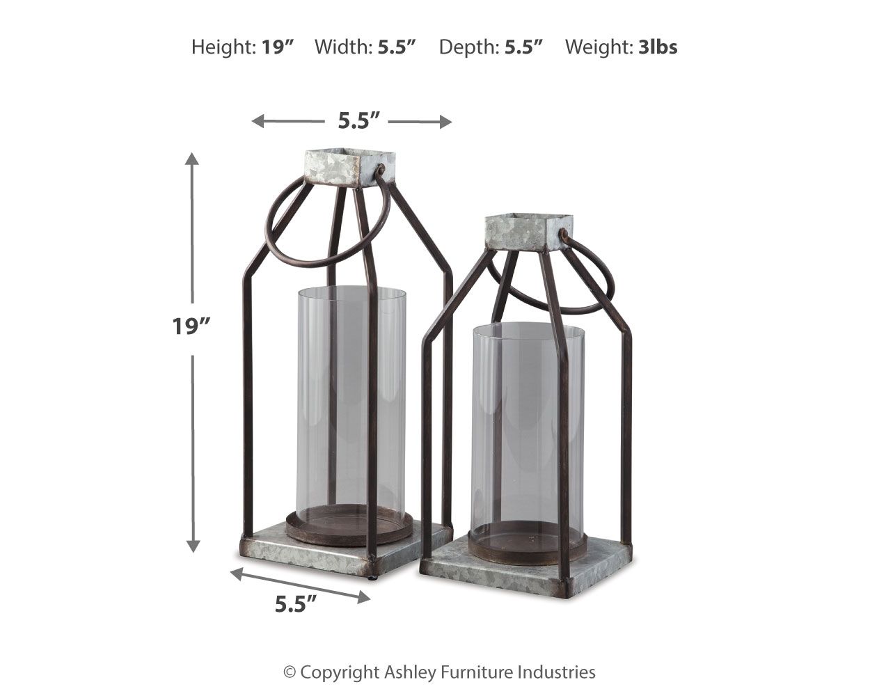 Diedrick - Lantern Set (Set of 2) - Gray / Black