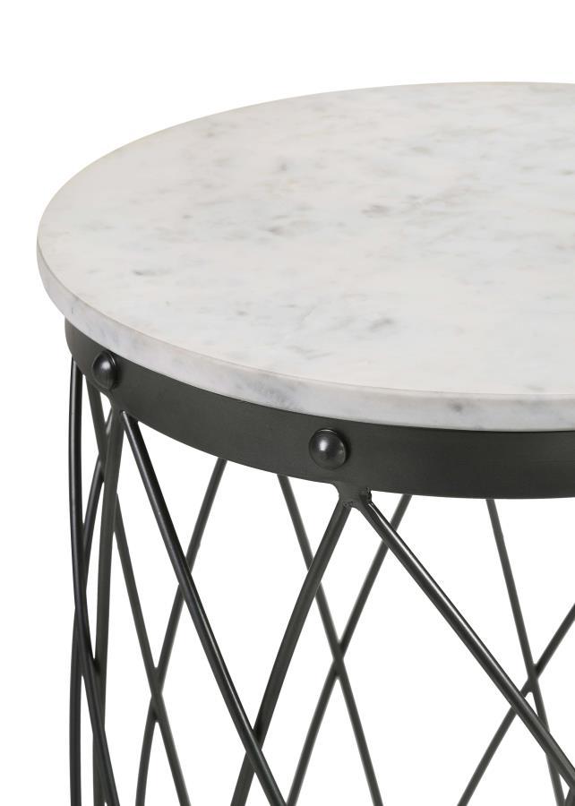 Tereza - Round Accent Table With Marble Top - White And Black
