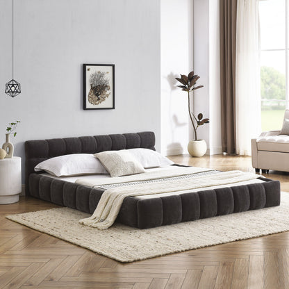 Modern Platform Bed Frame With Thick Chenille Fabric
