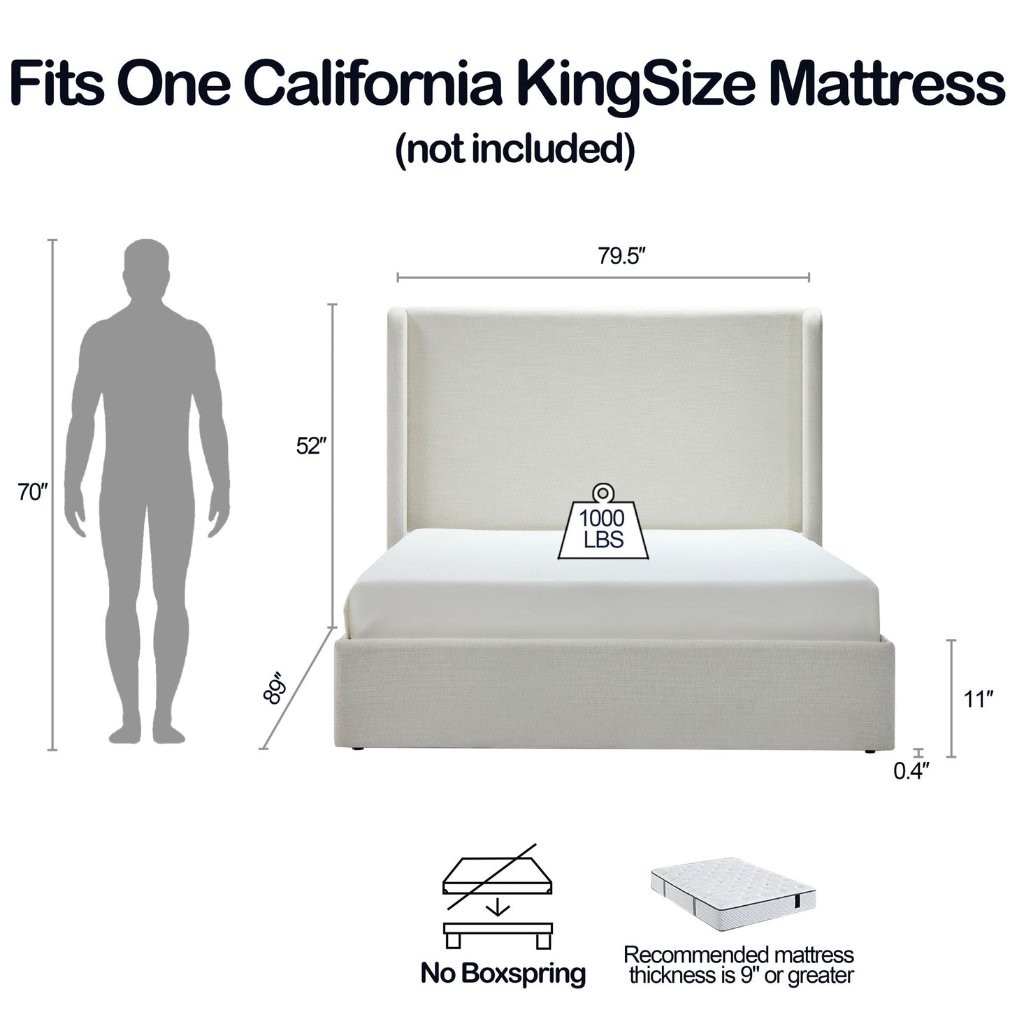 Carmen - Minimalist Upholstered Wingback Bed Frame With High Headboard