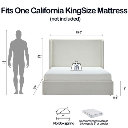 Carmen - Minimalist Upholstered Wingback Bed Frame With High Headboard