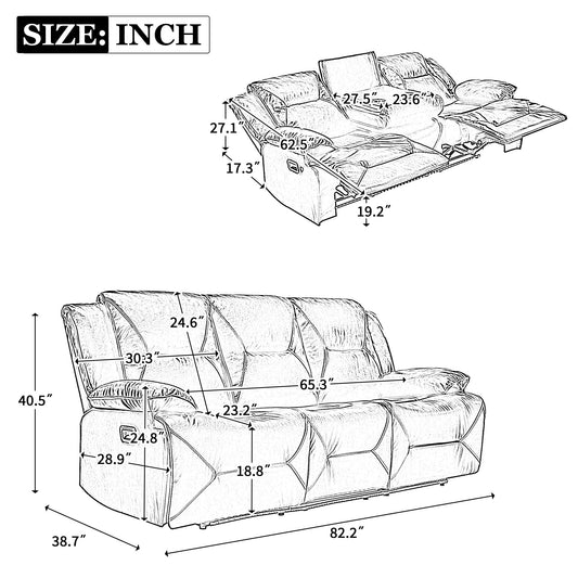 Home Theater Recliner Set Manual Recliner Chair With A LED Light Strip Two Built-In Cup Holders For Living Room