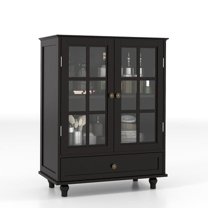 Minimalist Buffet Cabinet With Double Glass Doors And Drawer