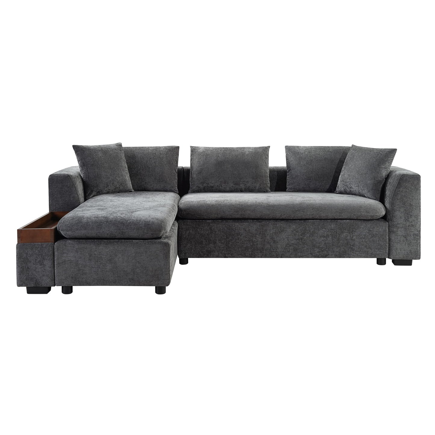 Modern L Shaped Sectional Sofa With Chenille Upholstery And Wooden Storage