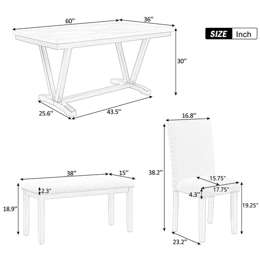 6 Piece Dining Set With V - Legs - White