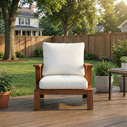 Outdoor Accent Lounge Chair For Patios - Teak / White