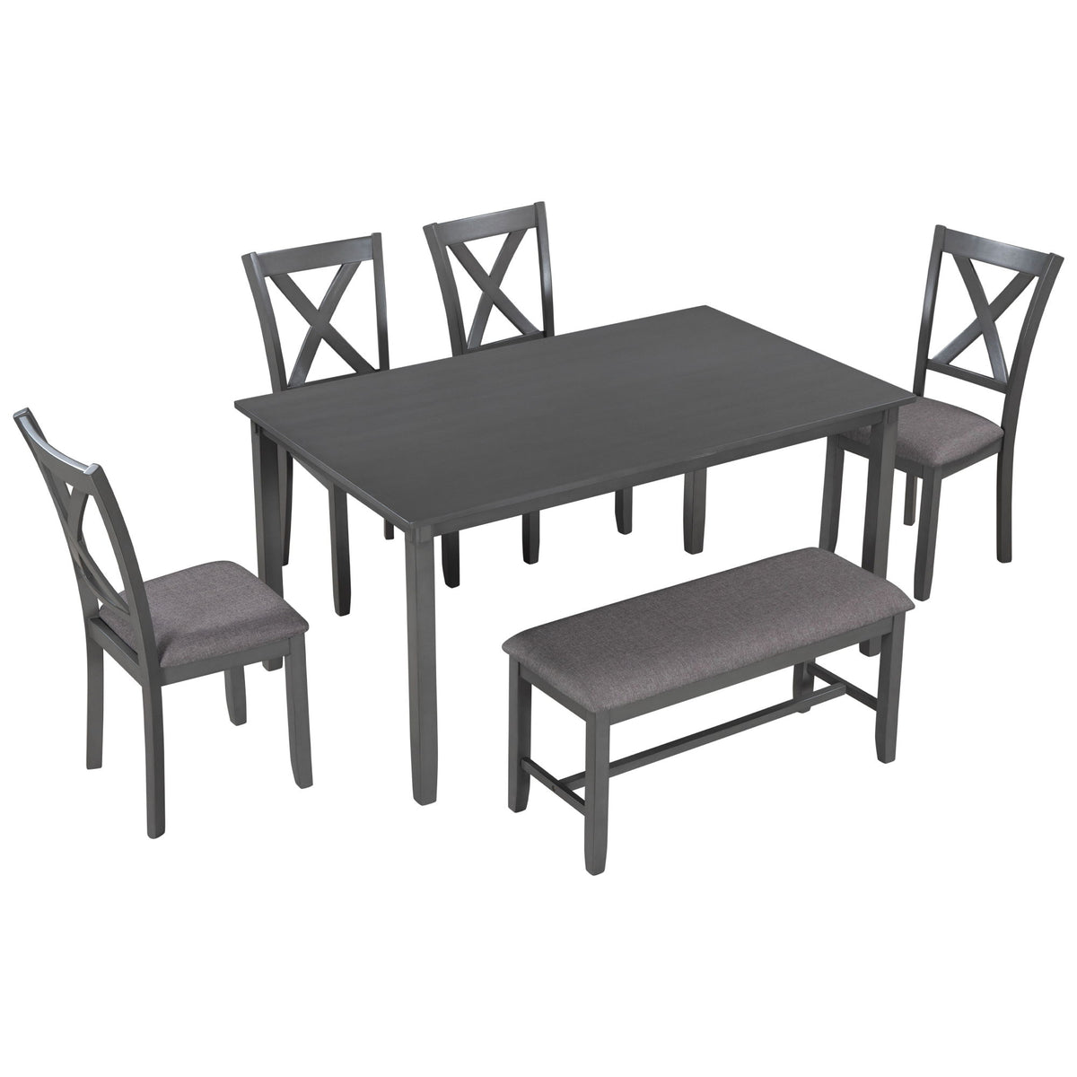 6 Piece Rectangular Dining Table Set With 4 Chairs And Bench