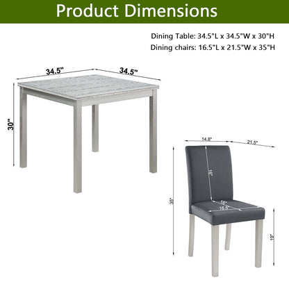 5 Pieces Wooden Dining Table Set, Square Table And 4 Upholstered Chairs