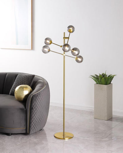 Exline - Molecular Smoked Orb Metal Floor Lamp - Gold