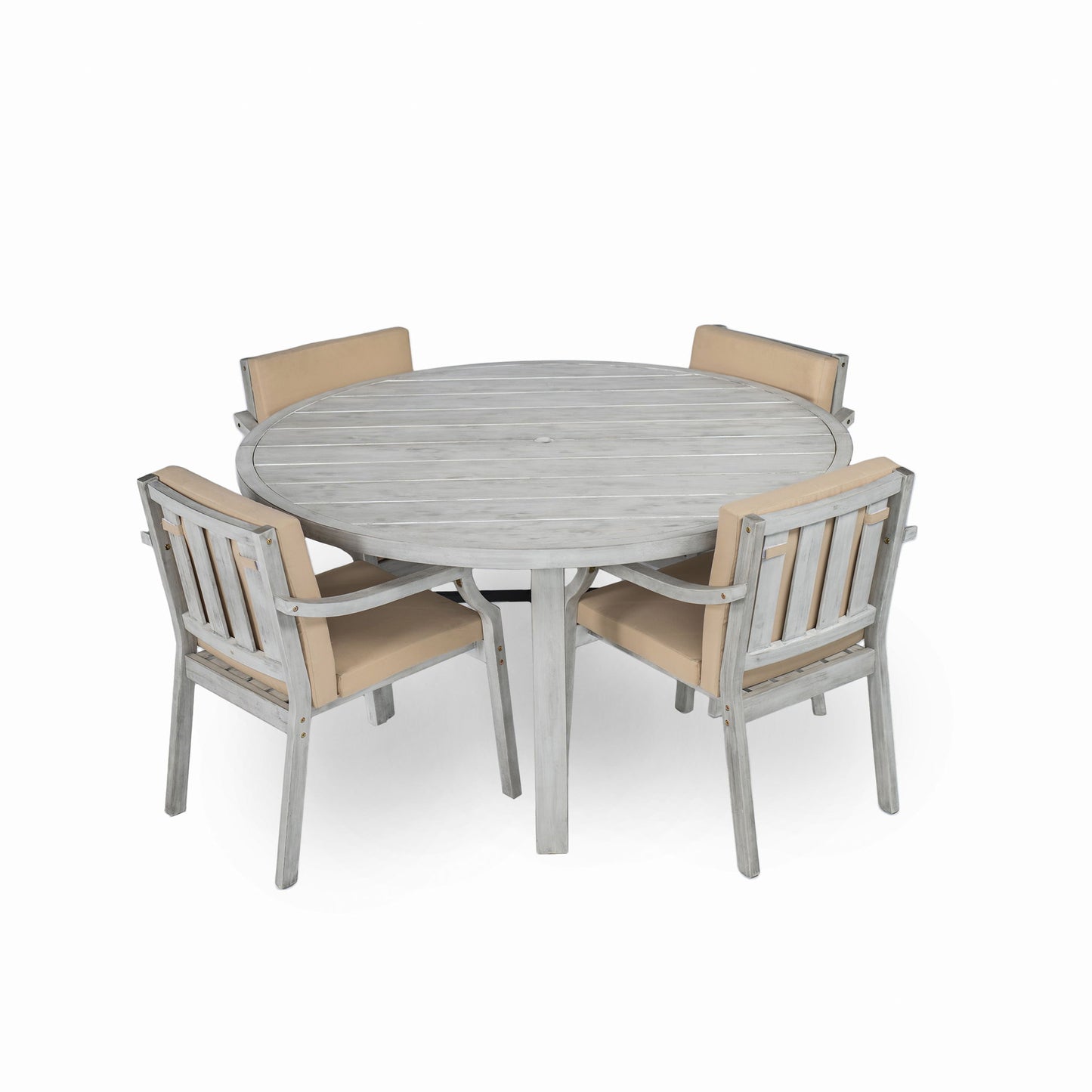4 Person Outdoor Dining Set With Umbrella Hole And Removable Cushions For Patio - Gray