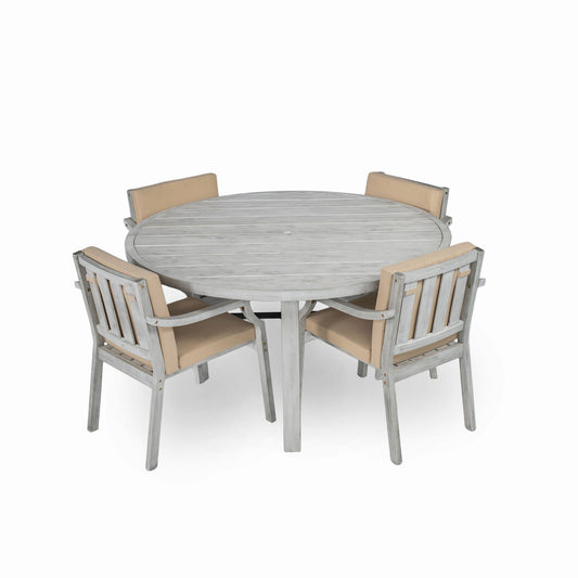 4 Person Outdoor Dining Set With Umbrella Hole And Removable Cushions For Patio - Gray
