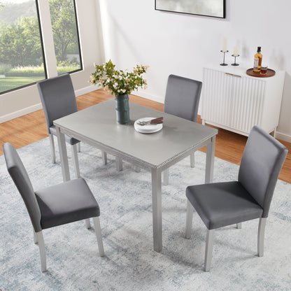 Dining Table Set, Table With A Rectangular Table And Upholstered Chairs