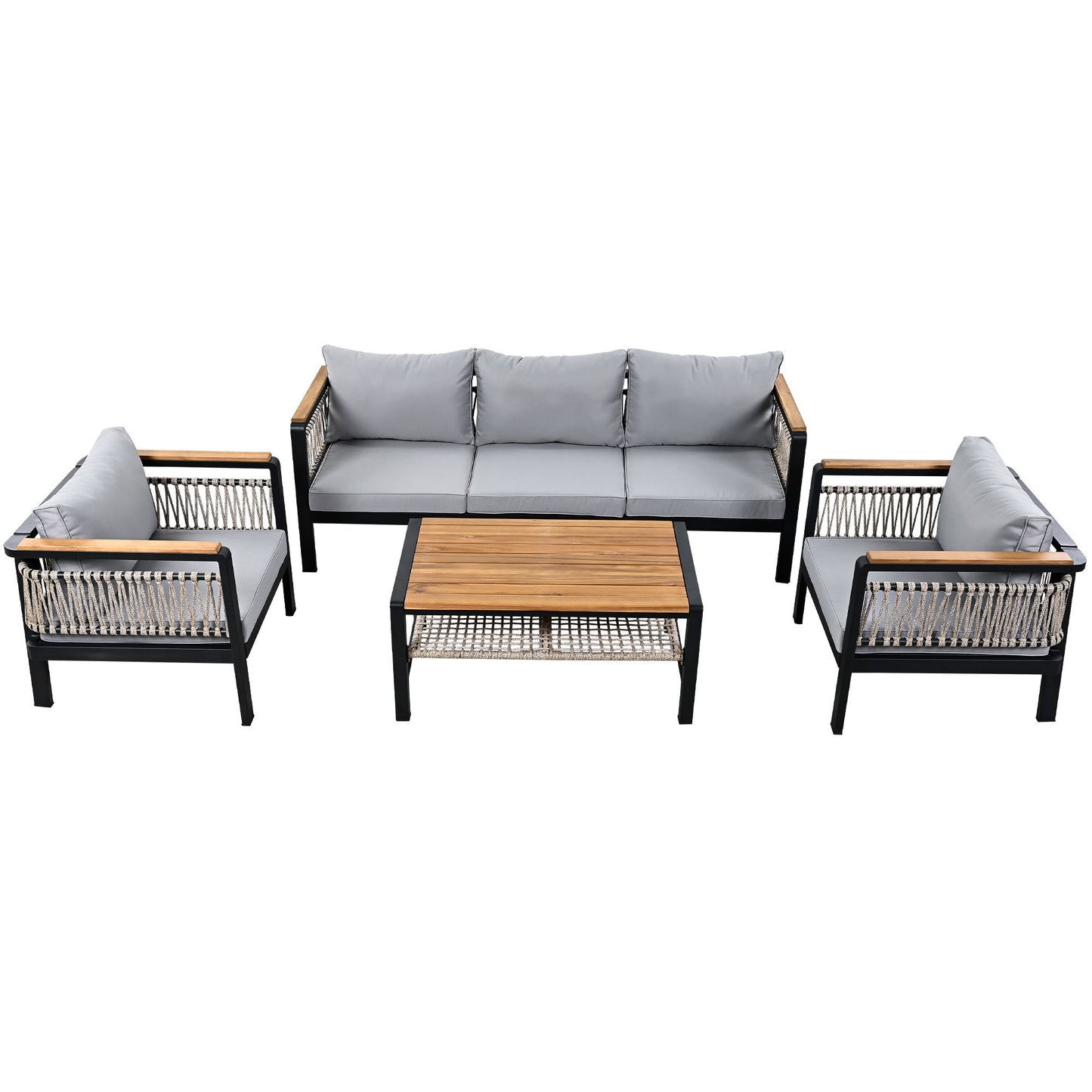 4 Pieces Outdoor Sectional Sofa Set 5 Person Patio Seating Group Outdoor Conversation Set With Cushions And A Coffee Table For Patios