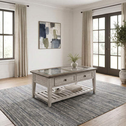 Heartland - Rect Ceiling Tile Cocktail Table - Antique White / Tobacco Tops