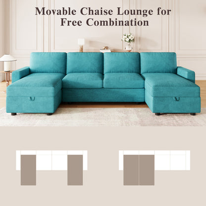 Convertible Sectional Sofa With Storage Chaise Lounges And USB Ports