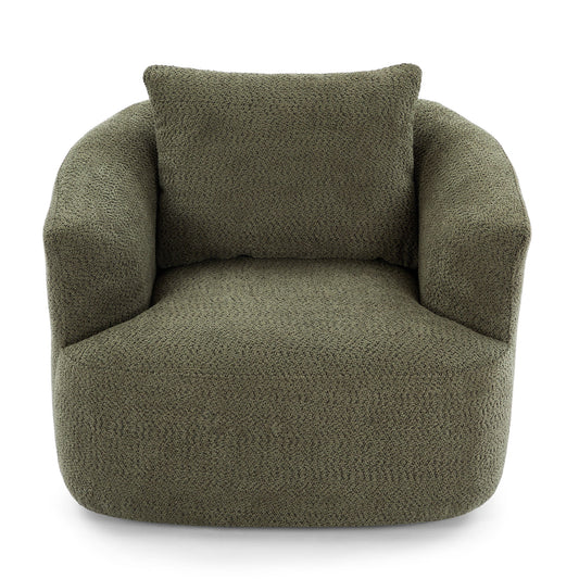 360° Swivel Barrel Sofa Chair With Throw Pillow, Chenille Upholstered Accent Chair