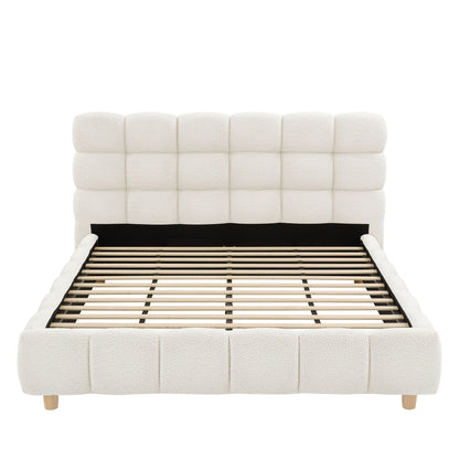 Pula - Queen Platform Bed With Upholstered Headboard, Slat Support, No Box Spring Needed - Ivory