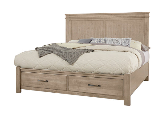 Cool Rustic - Queen Mansion Bed With Storage Footboard - Clear Maple