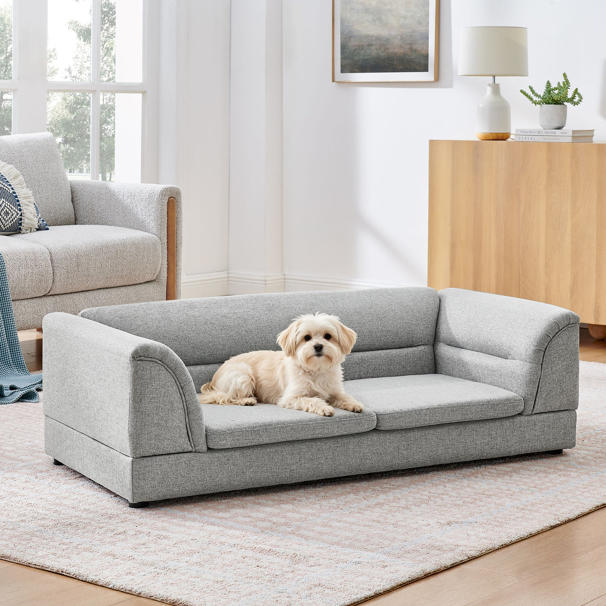 Oversized, Curved Armrest Rectangular Dog Sofa, For Large & Oversized Dogs - Light Gray