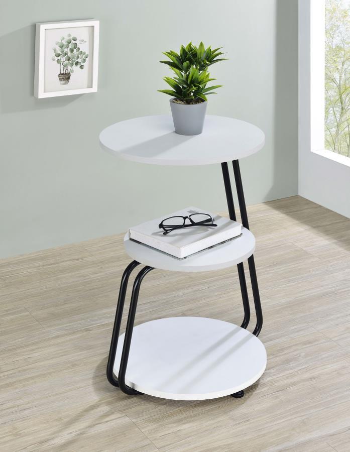 Hilly - 3-Tier Round Accent Side Table - White And Black