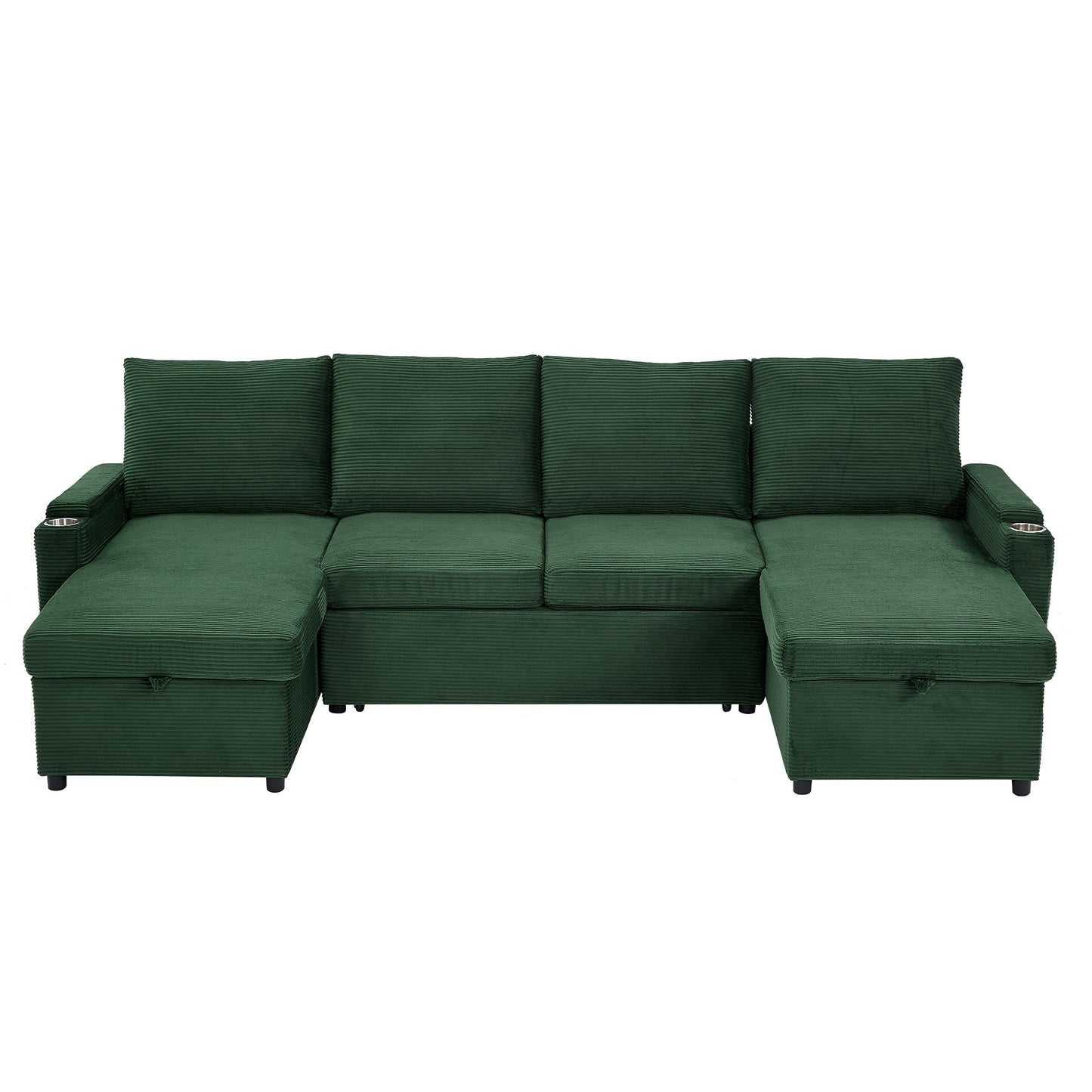 U Shaped Sectional Sofa Bed With Storage Chaise Lounges, USB Ports, And Cup Holders