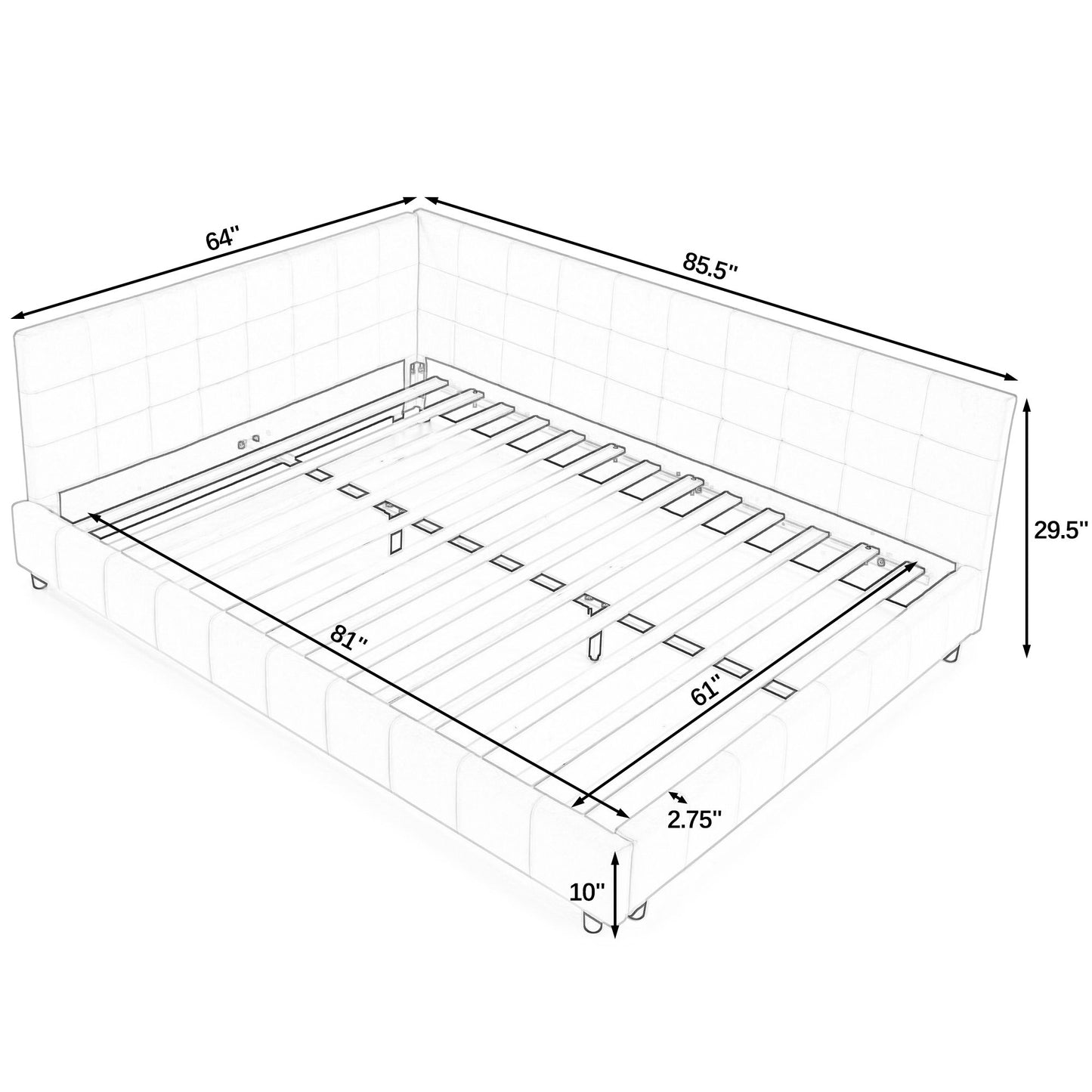 Elegant Storage Upholstered Tufted Bed Frame With Backrest And Armrests