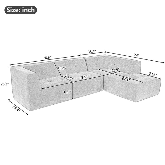 Modular Combination Living Room Sofa Set, Modern Minimalist Sofa, Living Room Upholstered Sofa Bed, Bedroom, 2 Pieces Computer Free Combination, L - Shaped