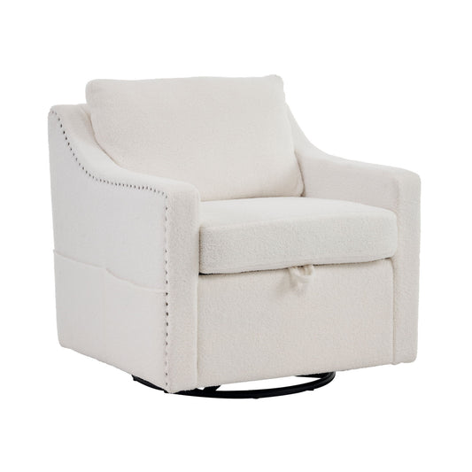 Linen Fabric 360° Swivel Accent Chair With Upholstered Back Pillow And Rivet Armrest