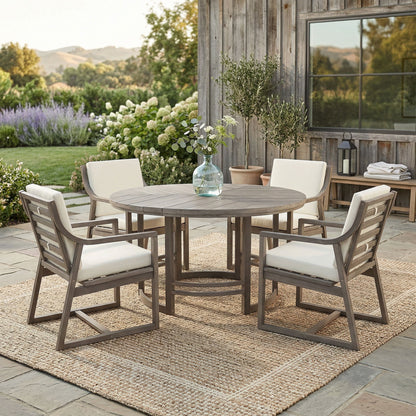 5 Piece Outdoor Dining Set, Patio Table And Chairs With Umbrella Hole