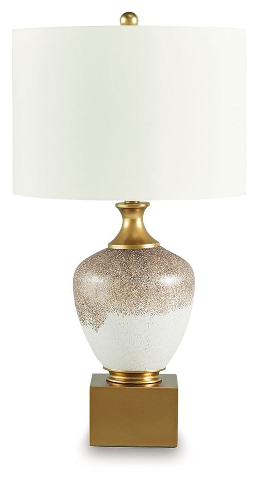 Tavisburg - Brown / White / Gold - Glass Table Lamp