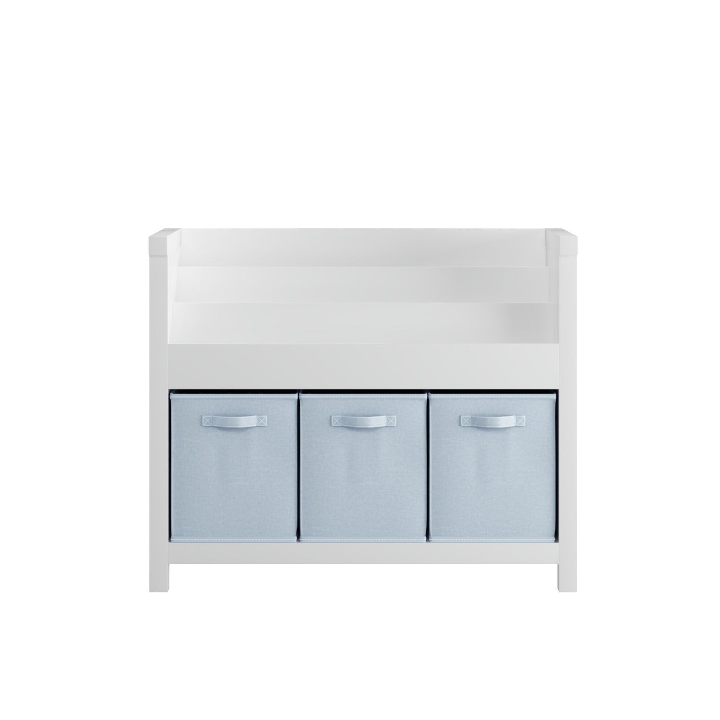 Bookshelf With 3 Tier Front Facing Storage And 3 Bins, Toddler Bookcase For Playroom - White