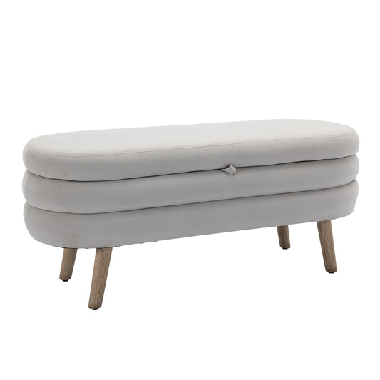 Velvet Fabric Storage Bench With Wood Legs