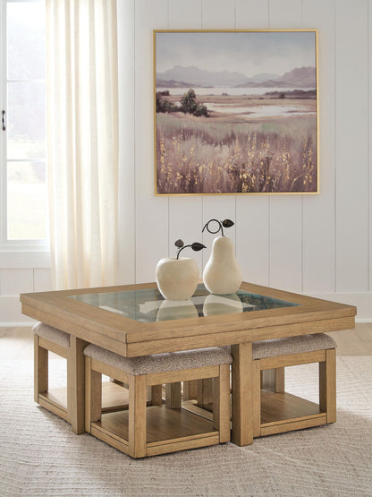 Wittenmyer - Cocktail Table With 4 Stools (Set of 5) - Natural / Black