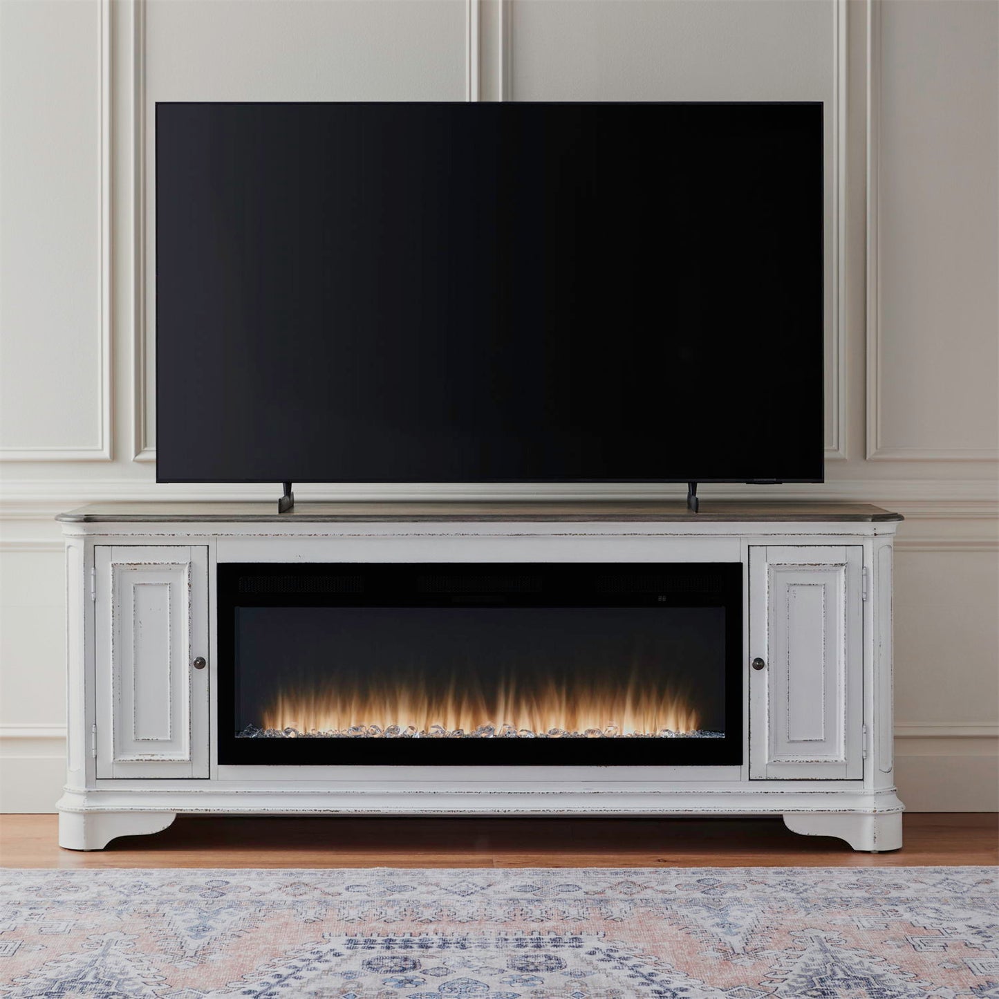 Fireplace TV Consoles - 244 82" Console With Fire FTS - White