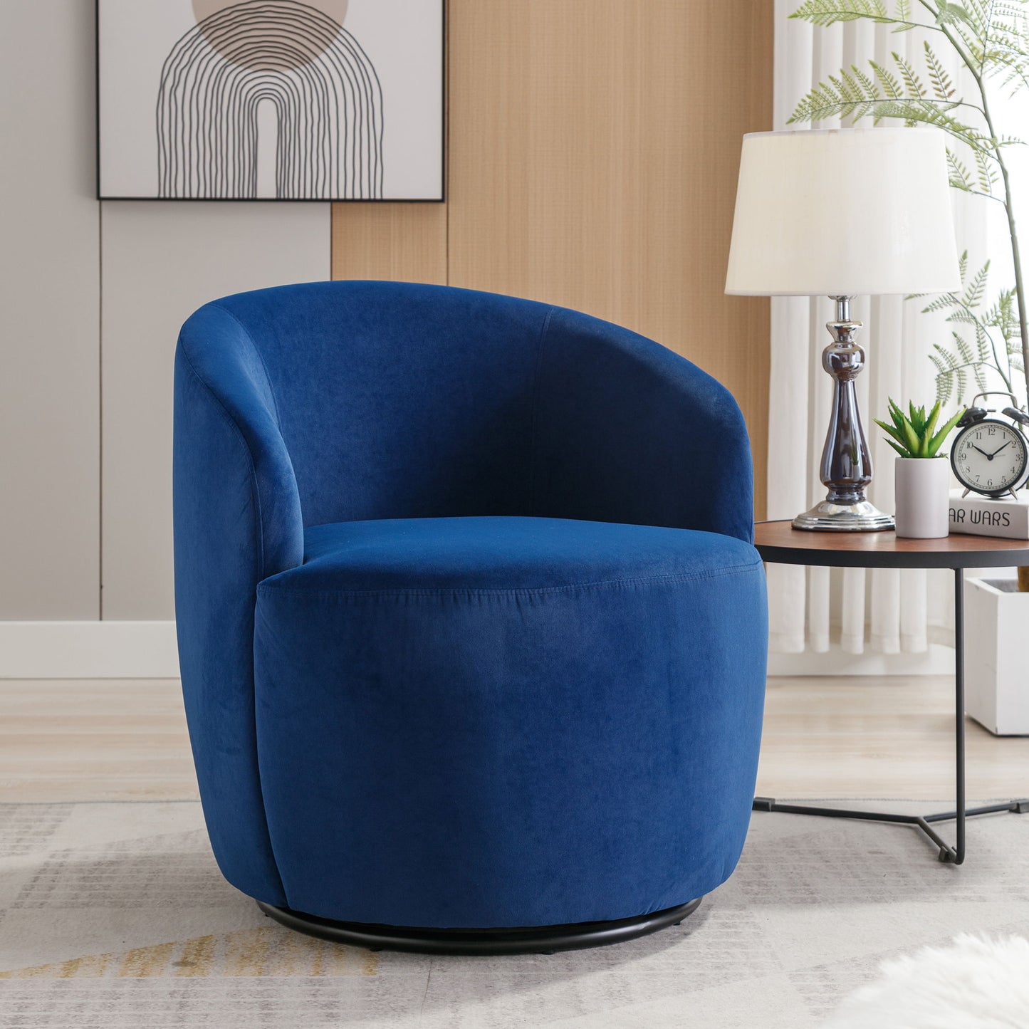 Swivel Accent Armchair Barrel Chair With Powder Coating Metal Ring