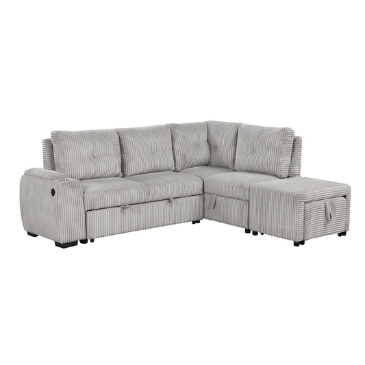Pull-Out L-Shaped Sectional Sofa With Movable Ottoman And Stool, Large Storage Space, A Cup Holder, And 2 USB Ports For Living Room