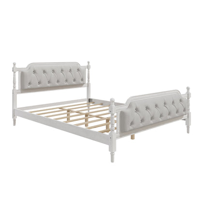 Traditional Style Solid Bed Frame With Upholstered Tufted Headboard, No Box Spring Needed