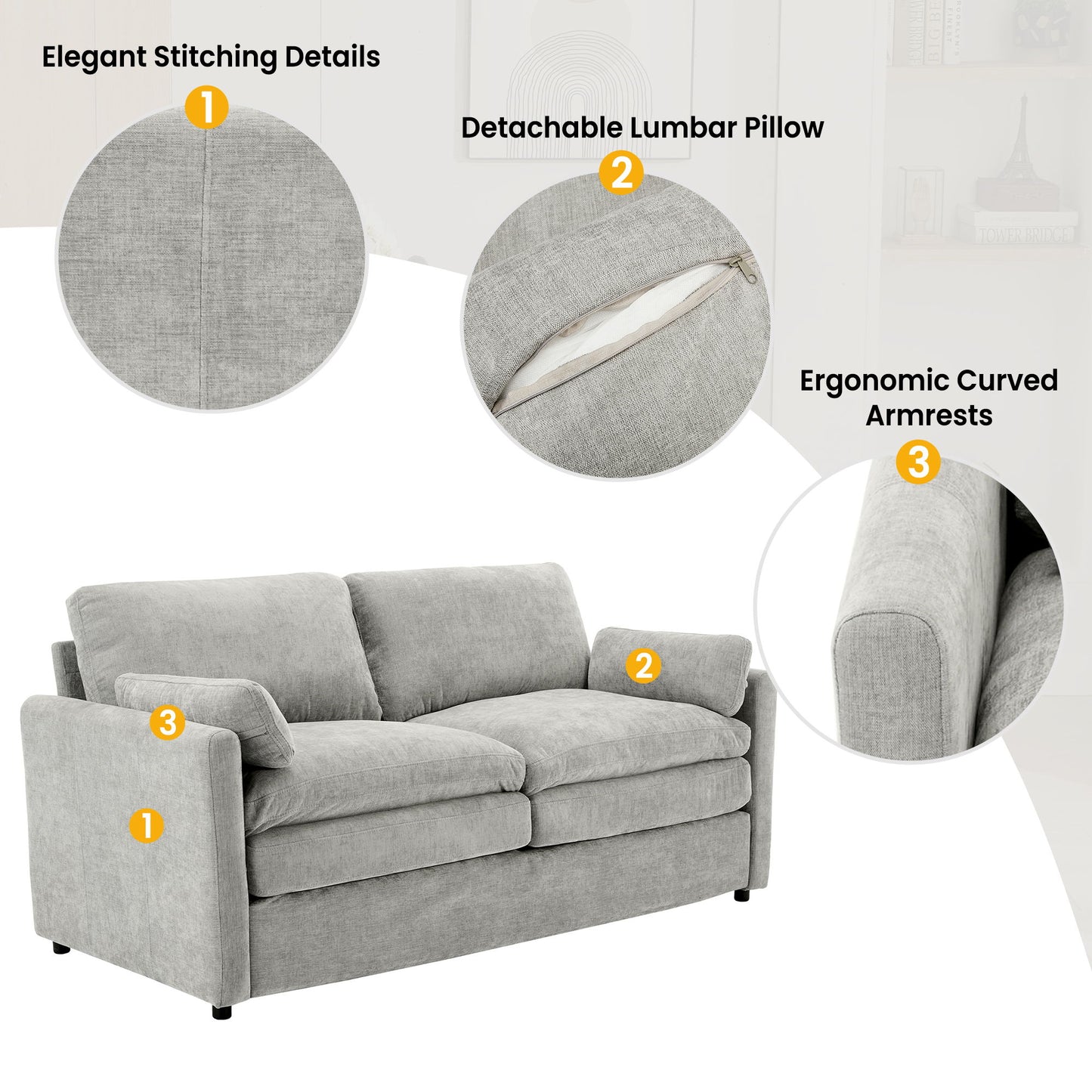 Cozy Upholstered Plush Cushion Loveseat Sofa For Living Room