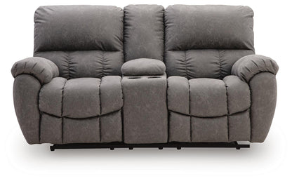 Bakerstein - Power Reclining Loveseat/Console/Adjustable Headrest - Galaxy