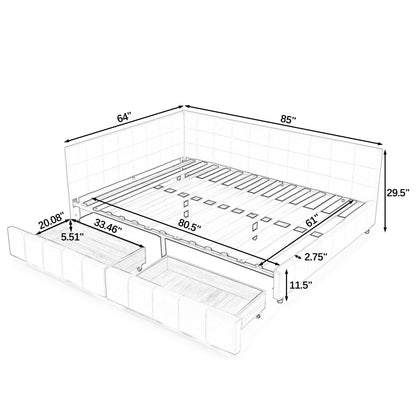 Mid-Century Storage Upholstered Tufted Bed Frame With Backrest And Armrests