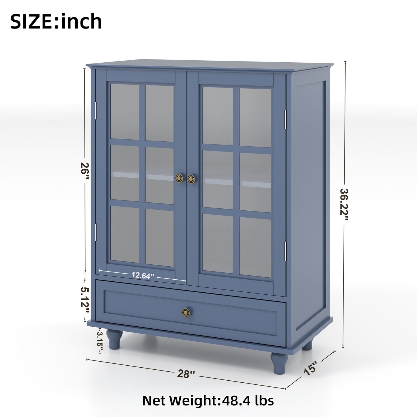 Minimalist Buffet Cabinet With Double Glass Doors And Drawer