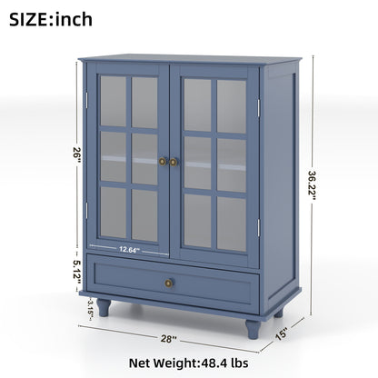 Minimalist Buffet Cabinet With Double Glass Doors And Drawer