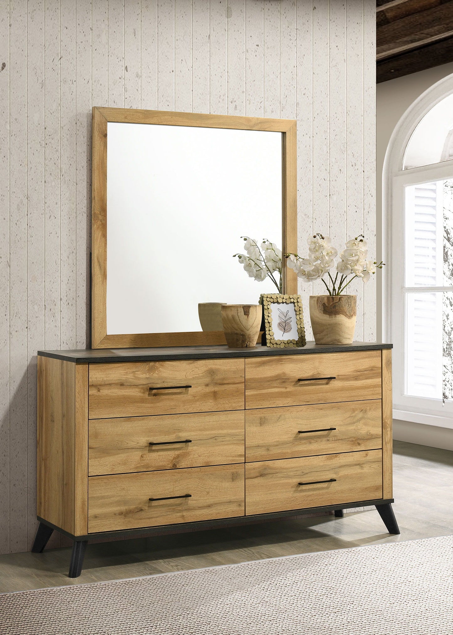 Kaywood - 6-Drawer Dresser And Mirror - Natural Pine